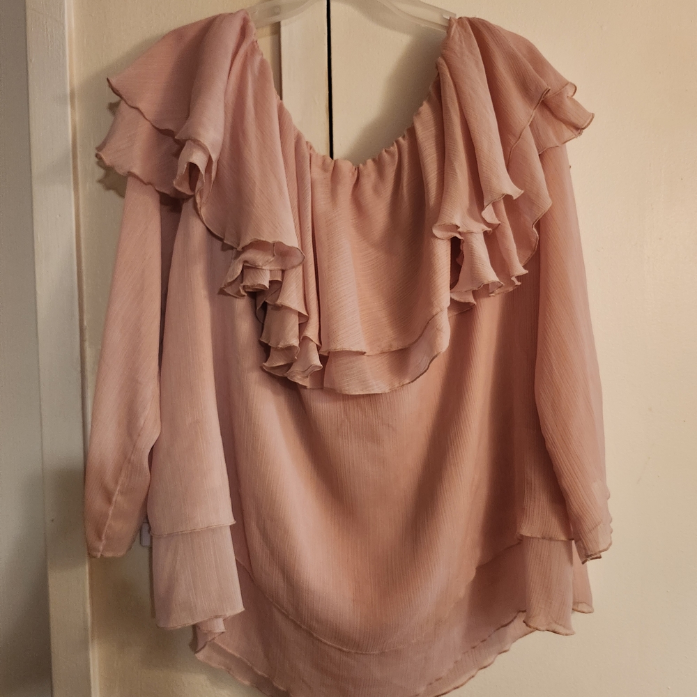 Roaman's Ruffled Blouse in Soft Pink